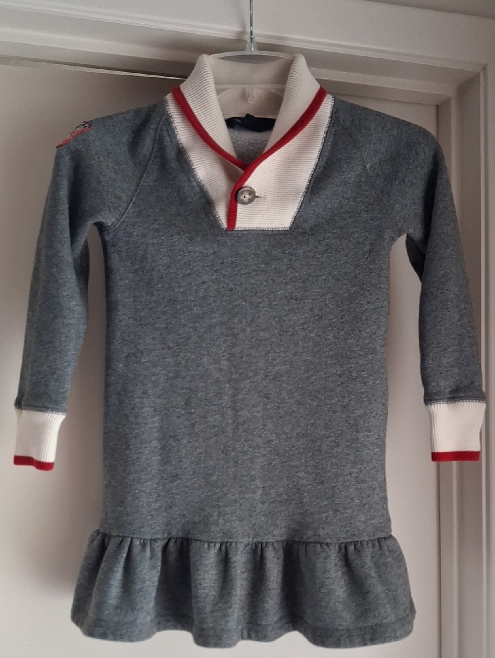Ralph Lauren Grey Knit Dress with White & Red Trim
